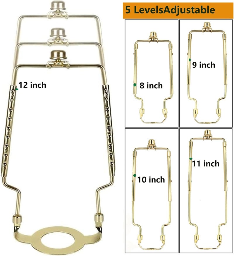 ALUCSET 8 9 10 11 12 inch Lamp Shade Harp Holder, Adjustable Lamp Harp Kit, Fit Both Standard Lamp Rod and E14 E26 E27 Light Base UNO Fitter Adapter Converter Finial Set, Lampshade Bracket - Image 3